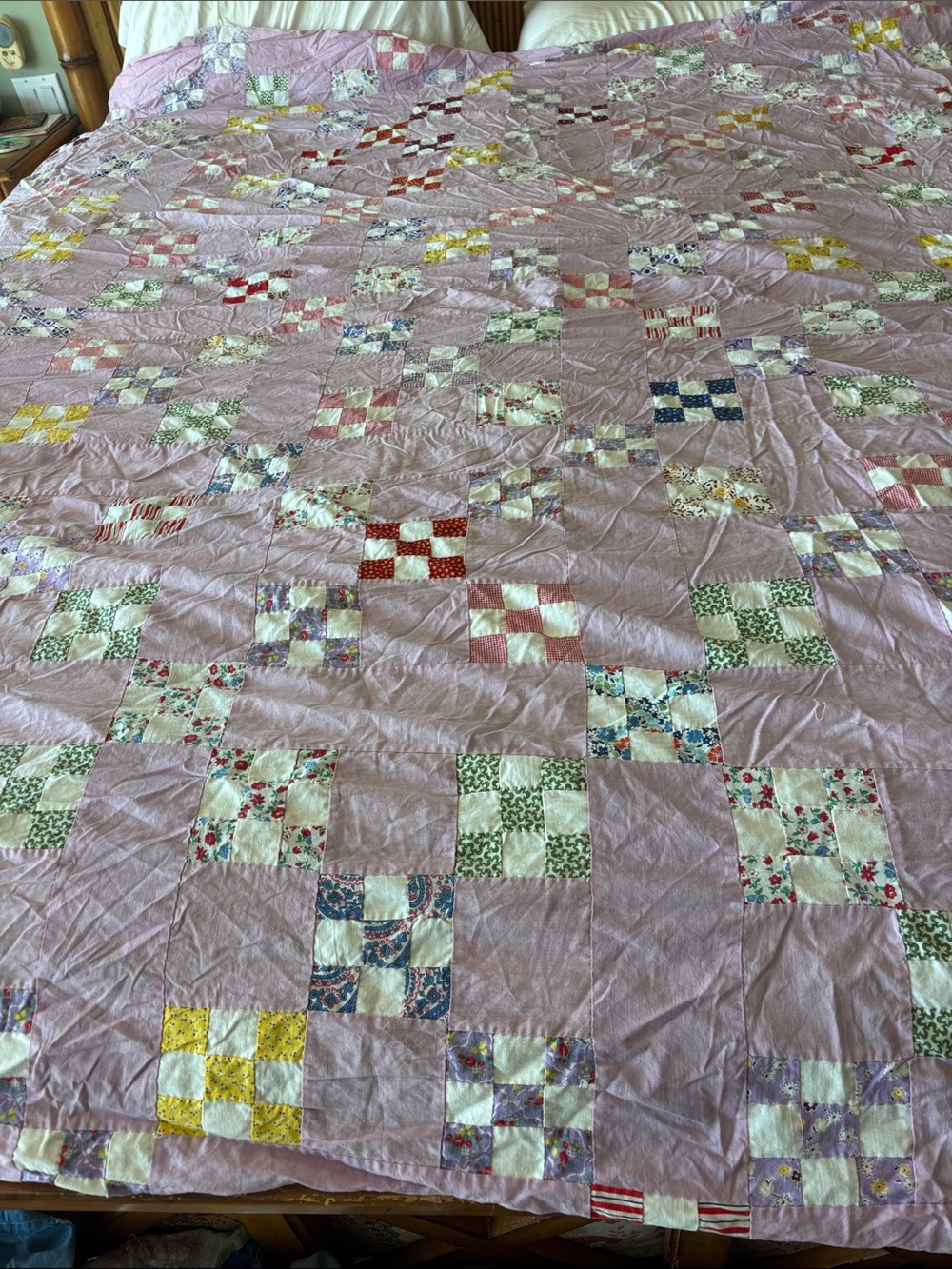 Hand pieced 9 patch quilt top